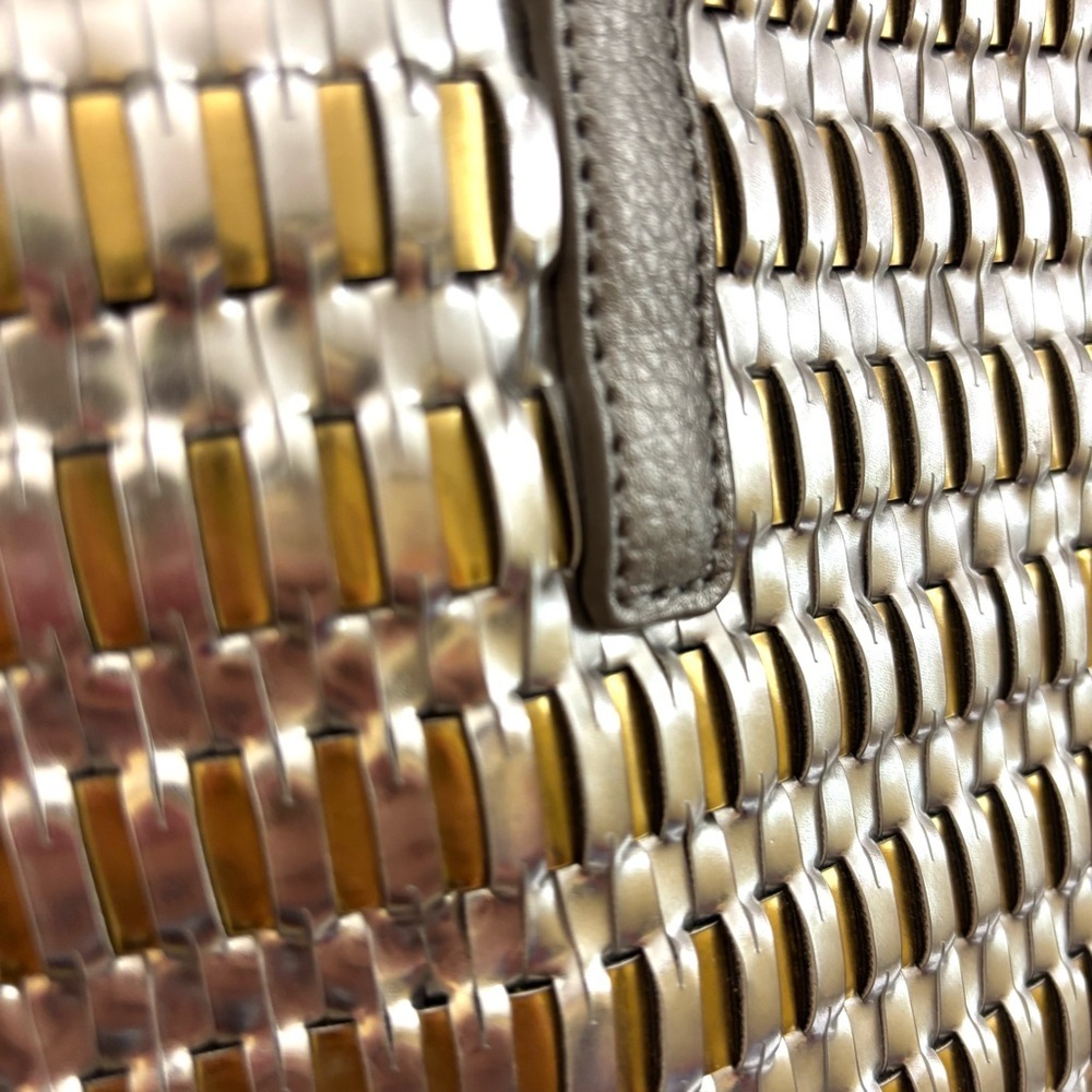 Botkier Large Silver/ Gold Metallic New York Leather Woven Tote Bag Purse - Picture 8 of 15